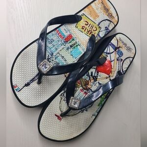 Brighton Paris Chic Wedge Flip Flops Eiffel Tower Sandals 8